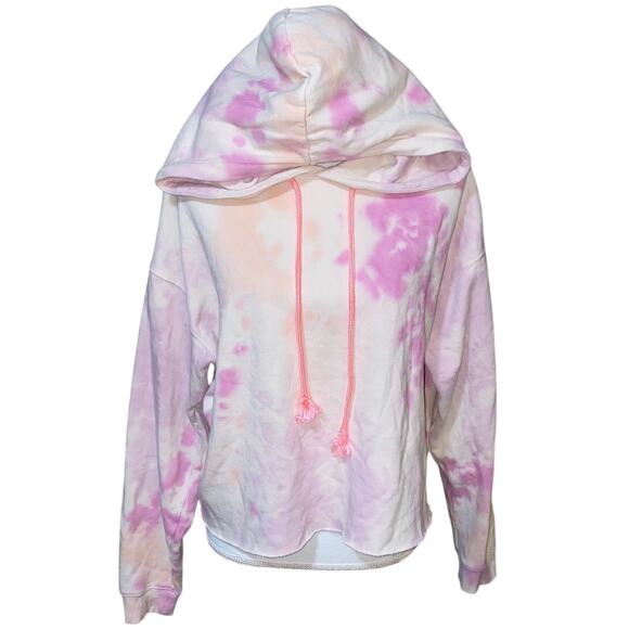 Women’s Pink Tie-dye Oversized Crop Hoodie Size Large Relaxed Comfort Casual - Picture 1 of 11